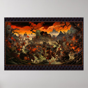 Zombie Uprising Feudal Japan - Wood Block Print