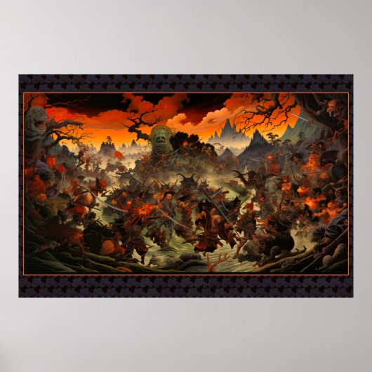 Zombie Uprising Feudal Japan - Wood Block Print (Voorkant)