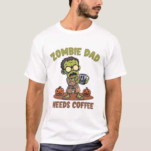 Zombie Vader Coffee Halloween T-Shirt voor vaders (Voorkant)