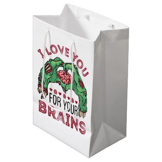 Zombie Valentijnsdag Funny houdt van je hersenen Medium Cadeauzakje (Voorkant Gekanteld)