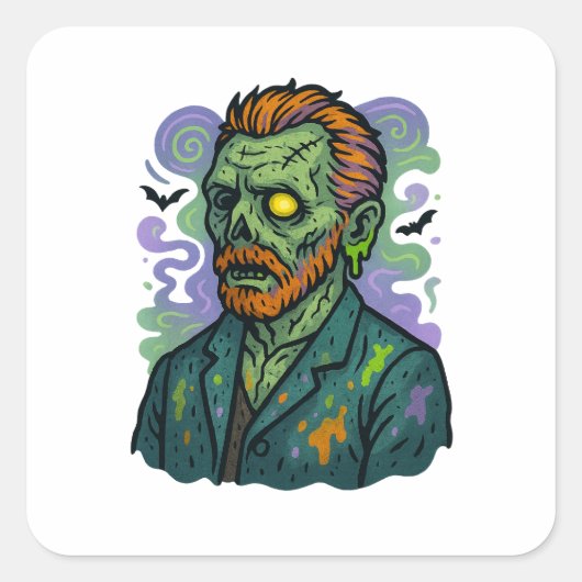 Zombie van Gogh - Cartoon Comic Parodie Vierkante Sticker (Voorkant)