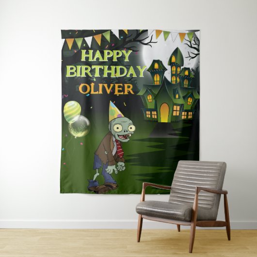 Zombie Verjaardag Kinder Halloween Banner Wandkleed (In situ)