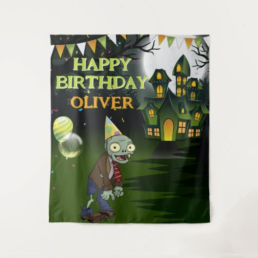 Zombie Verjaardag Kinder Halloween Banner Wandkleed (Voorkant)