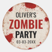 Zombie-verjaardagsfeest met roest bord en bloed ronde sticker (Voorkant)