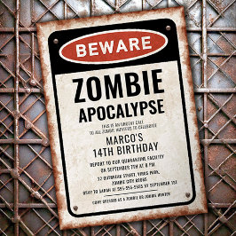 Zombie verjaardagsfeest met WAARSCHUWING roestig b Kaart