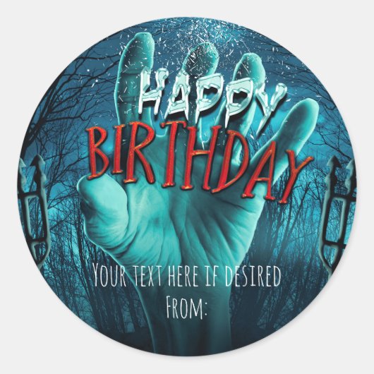 Zombie verjaardagsfeest ronde sticker (Voorkant)