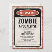 Zombie Verjaardagsfeestje met BEWARE roestig teken Kaart (Voorkant)