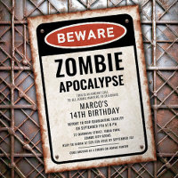 Zombie verjaardagsfeestje met WAARSCHUWING roestig