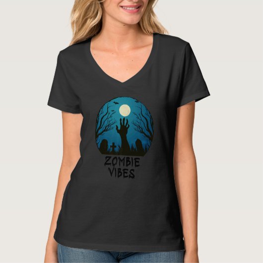 Zombie Vibes Moonlit Graveyard Scary Kids Boys Ad T-shirt (Voorkant)