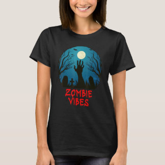 Zombie Vibes Moonlit Graveyard  Scary Kids Boys Ad T-shirt