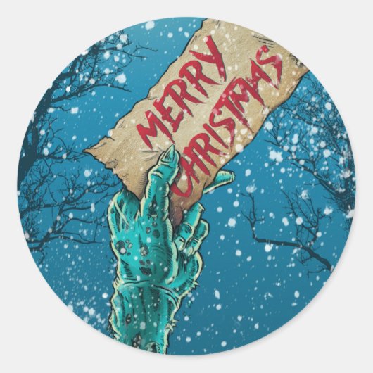 Zombie Vrolijke Kerstvakantie Ronde Sticker (Voorkant)