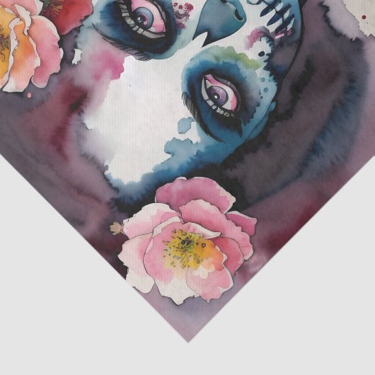 Zombie Vrouw Bloemen Waterverf Tissuepapier (Detail)