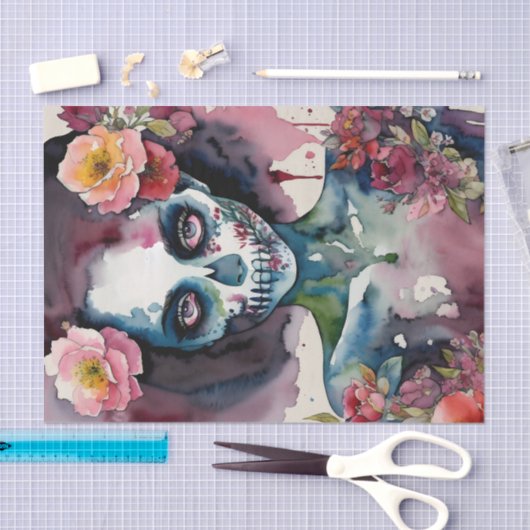 Zombie Vrouw Bloemen Waterverf Tissuepapier