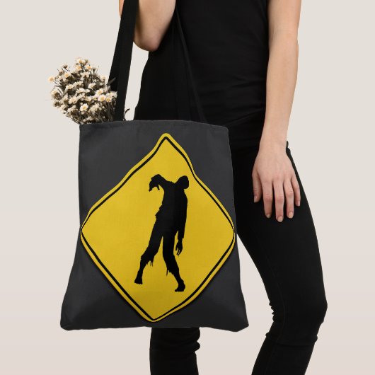 Zombie Waarschuwing Halloween Tote Bag (Dichtbij)