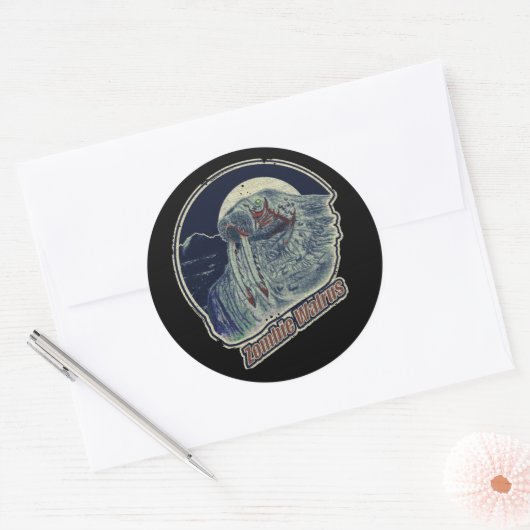 Zombie Walrus R Ronde Sticker (Envelop)