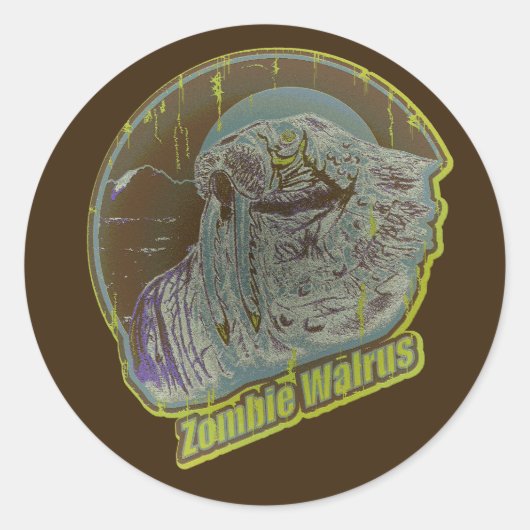 Zombie Walrus Ronde Sticker (Voorkant)