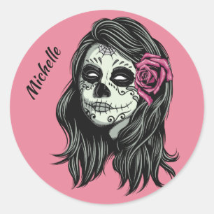 Zombie Woman, aangepaste naam en kleurenstickers Ronde Sticker