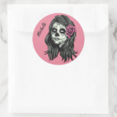Zombie Woman, aangepaste naam en kleurenstickers Ronde Sticker (Tas)