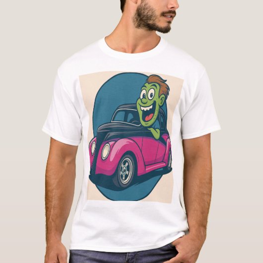Zombie Zipper: Cartoon Ghoul Cruising in a Hot Rod T-shirt (Voorkant)