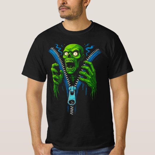 Zombie Zipper Illusion | 3D Horror Grafisch T-shir T-shirt (Voorkant)