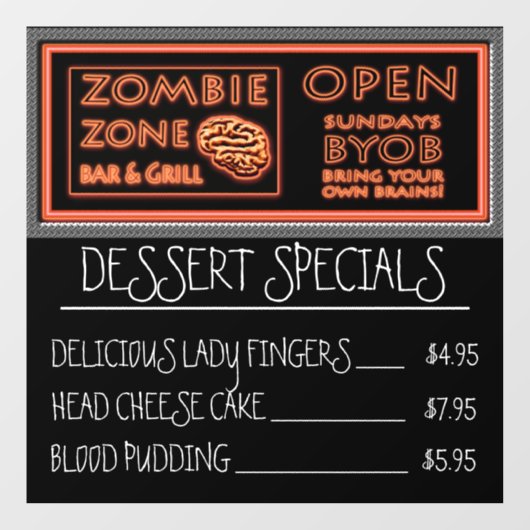Zombie Zone Bar & Grill Grappig Halloween Raamsticker (Vel)
