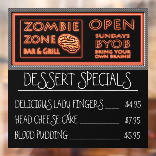 Zombie Zone Bar & Grill Grappig Halloween Raamsticker (Vel 2)