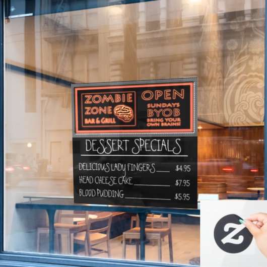 Zombie Zone Bar & Grill Grappig Halloween Raamsticker (Cafe Raam)