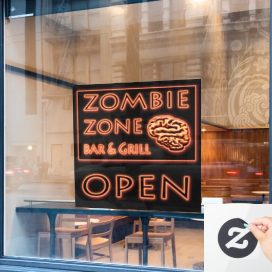 Zombie Zone Bar & Grill Open teken Halloween Raamsticker (Cafe Raam)