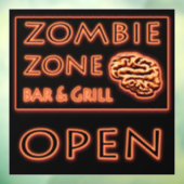 Zombie Zone Bar & Grill Open teken Halloween Raamsticker (Vel 3)