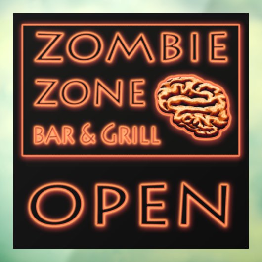 Zombie Zone Bar & Grill Open teken Halloween Raamsticker (Vel 3)
