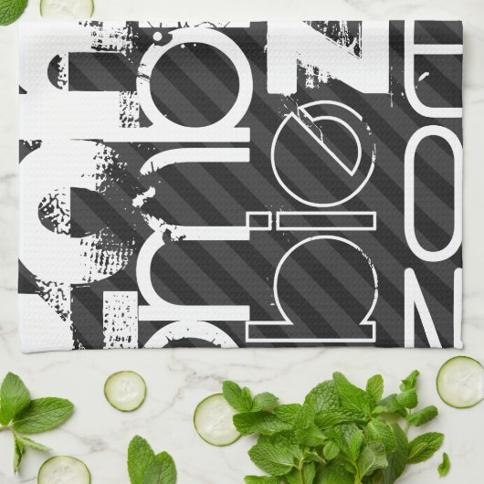 Zombie; Zwarte & Donkergrijze strepen Theedoek (Gevouwen)