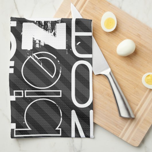 Zombie; Zwarte & Donkergrijze strepen Theedoek (Quarter Fold)