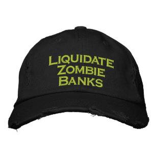 Zombiebanken liquideren geborduurde pet
