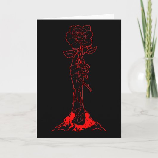 Zombiecore esthetiek Zombie Hand Rode Roos Skelet Kaart (Voorkant)