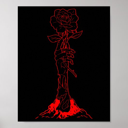 ZombieCore esthetische Zombie Hand Red Rose Skelet Poster (Voorkant)