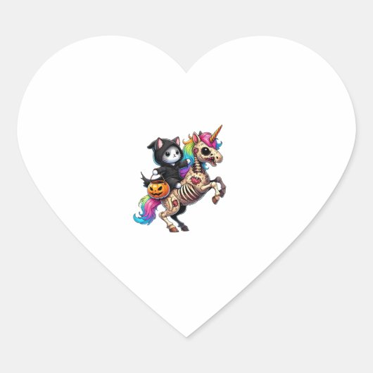 Zombiecorn Cat Halloween Grim Reaper Hart Sticker (Voorkant)