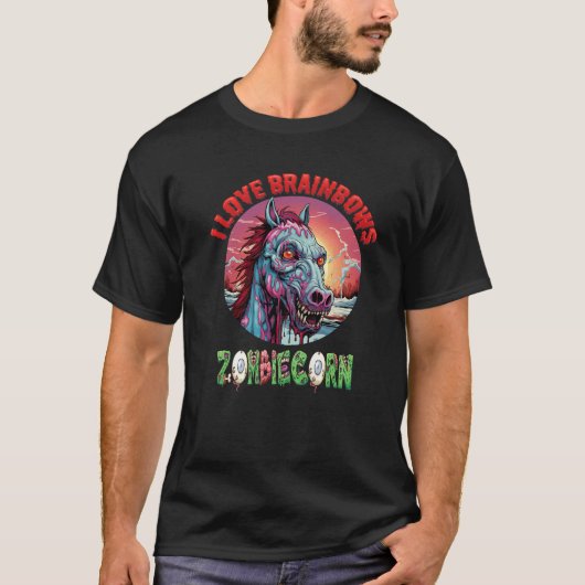 Zombiecorn Zombie Unicorn Ik hou van Brainbows Pun T-shirt (Voorkant)