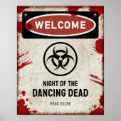 Zombiefeest bord met bloed & biohazard symbool poster (Voorkant)