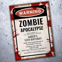 Zombiefeest met WAARSCHUWING bord en bloedvlekken