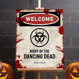 Zombiefeestbord met bloed en biohazard-symbool poster