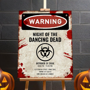 Zombiefeestbord met bloed en biohazard-symbool poster