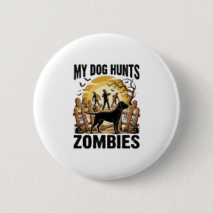 Zombiejacht Hond Vintage Halloween T-shirt_1 Ronde Button 5,7 Cm