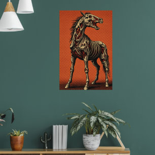 Zombiepaard op een feloranje achtergrond poster