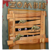 Zombies achter de houten deur douchegordijn (Voorkant)