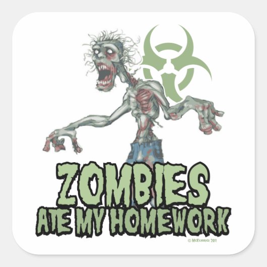 Zombies Ate My Homework Vierkante Sticker (Voorkant)