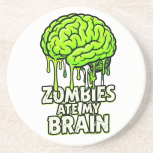 "Zombies aten mijn brein" Grappige Halloween Zandsteen Onderzetter