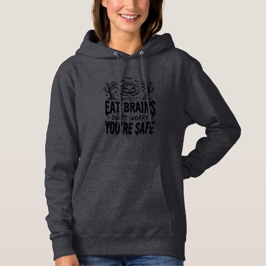 Zombies Eten Hersenen Grappige Halloween Vector On Hoodie (Voorkant)