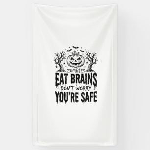 Zombies Eten Hersenen Grappige Halloween Vector On Spandoek