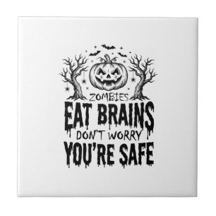 Zombies Eten Hersenen Grappige Halloween Vector On Tegeltje