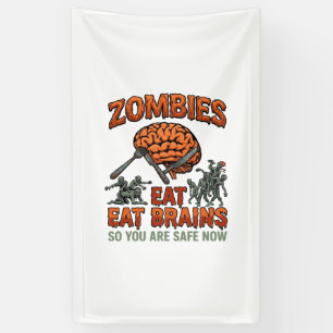 Zombies Eten Hersenen Halloween Hersenen Vork Mes_ Spandoek
